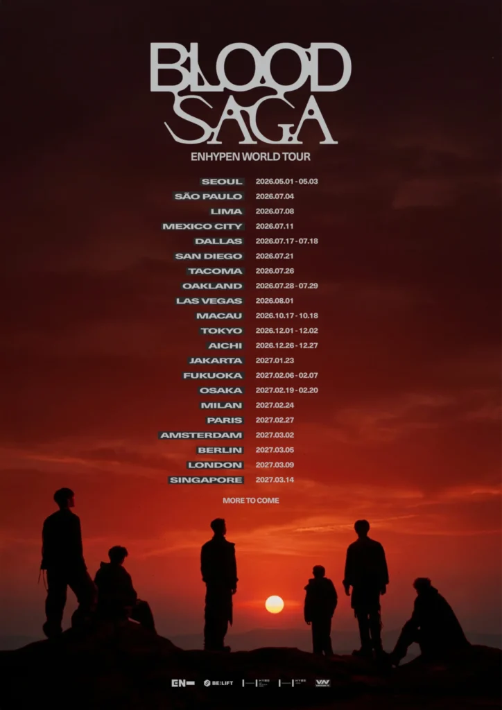 ENHYPEN Announces Global "BLOOD SAGA" World Tour Spanning 2026-2027 with Initial Stops Revealed